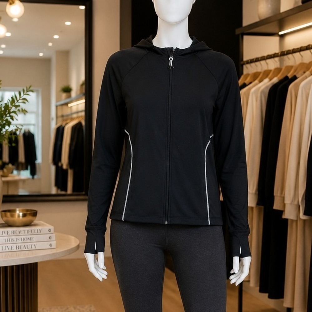 Bebe Sport Womens Hoodie Black Logo Trim Activewear Large